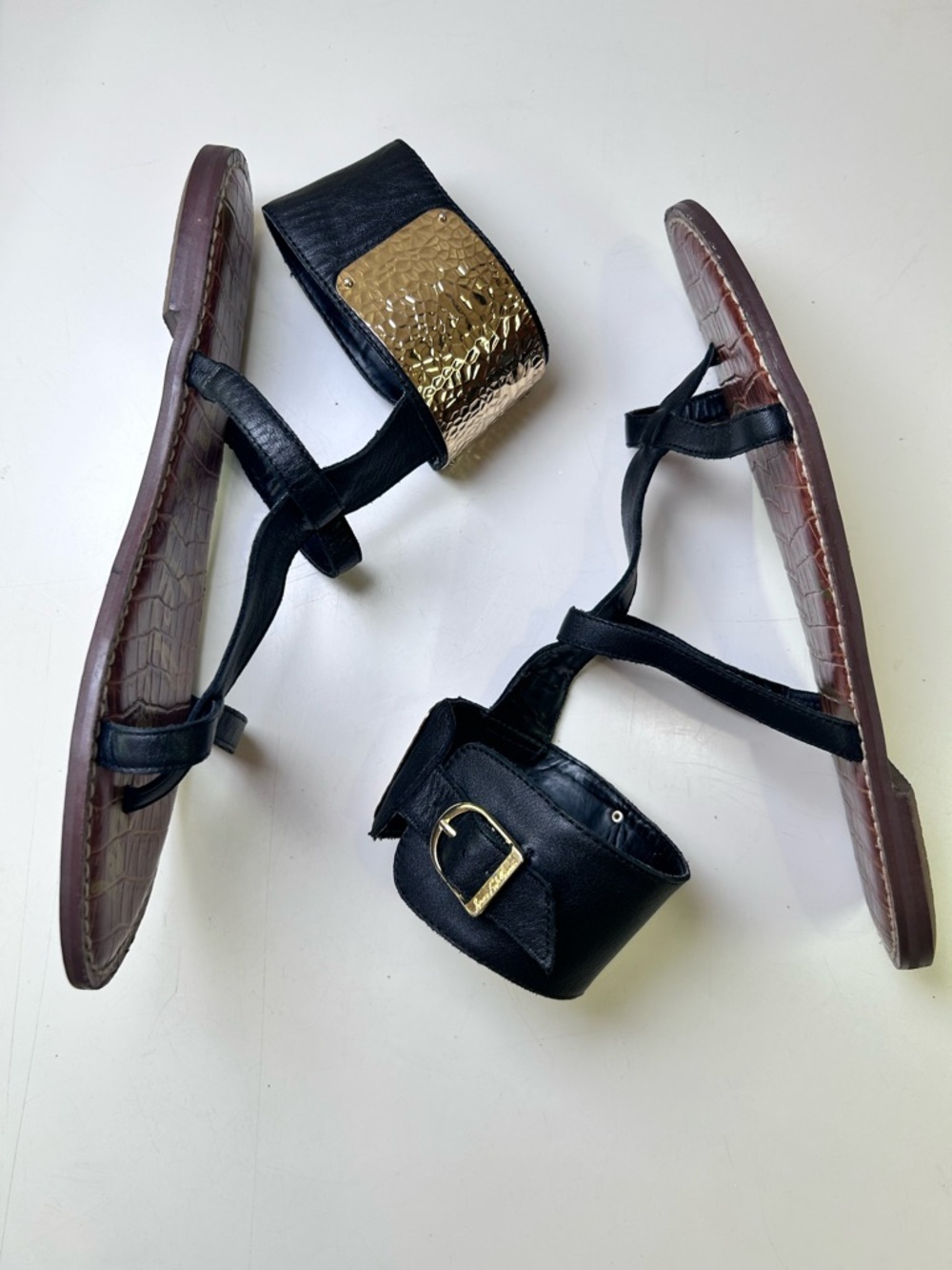 Sam Edelman Black and Gold Leather Gladiator Sandals - Picture 6 of 16